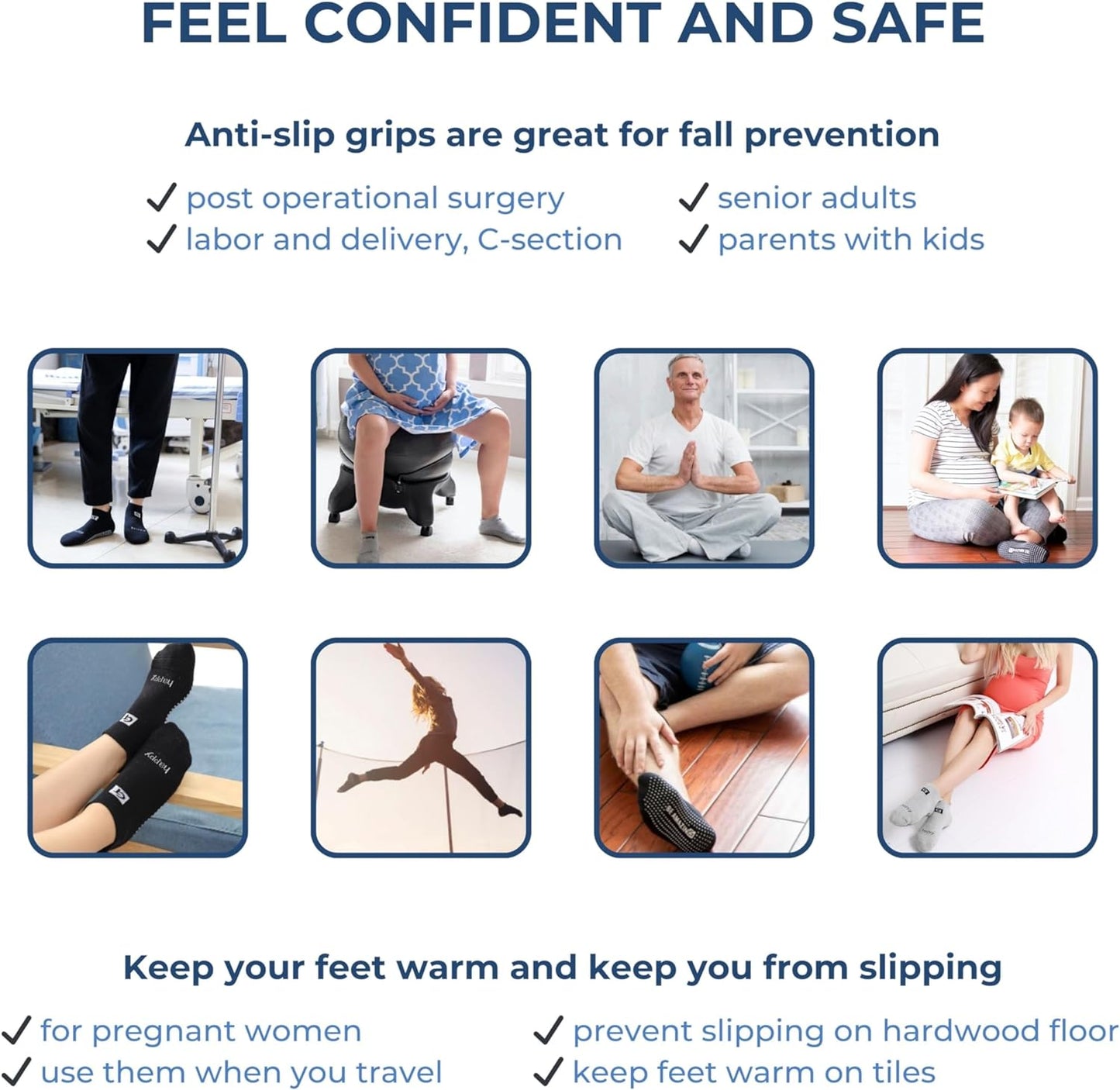 Non-Slip Socks Yoga Barre Pilates Hospital Maternity Sock W/Grips for Women Men